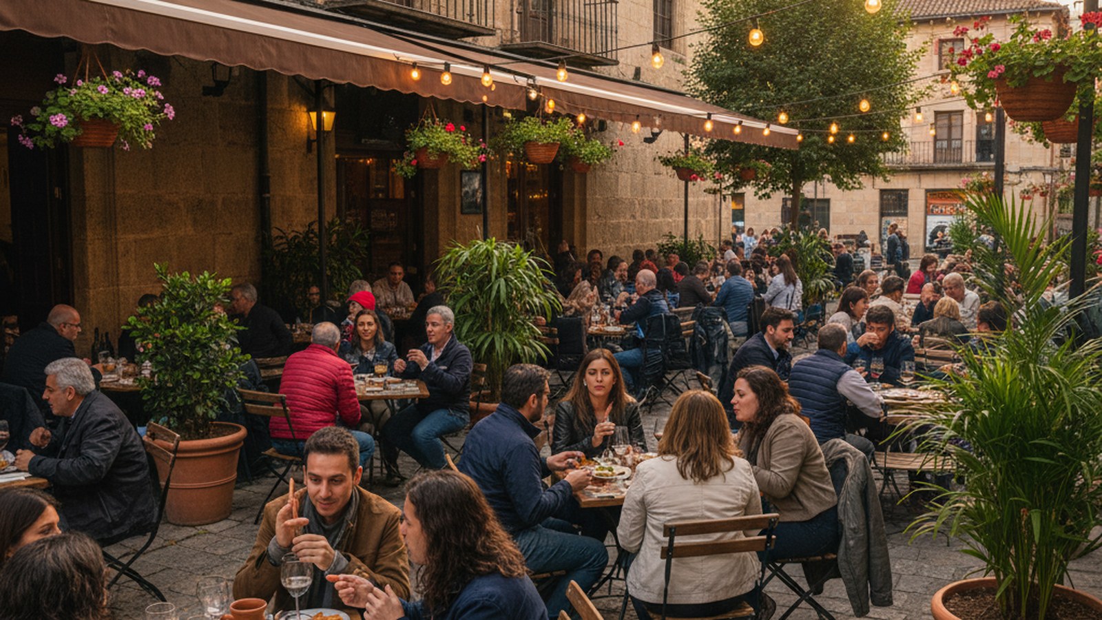 Interior acogedor de uno de los locales de Grupo 8Apellidos en Valladolid, con gente disfrutando de bebidas y tapas.